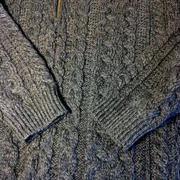 Kilronan Knitwear Aran Knit Sweater M Gray Merino Wool Fisherman Ireland 1/4 Zip - Picture 10 of 16